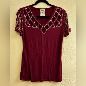 Vocal Burgundy Short Sleeve Studded Tee